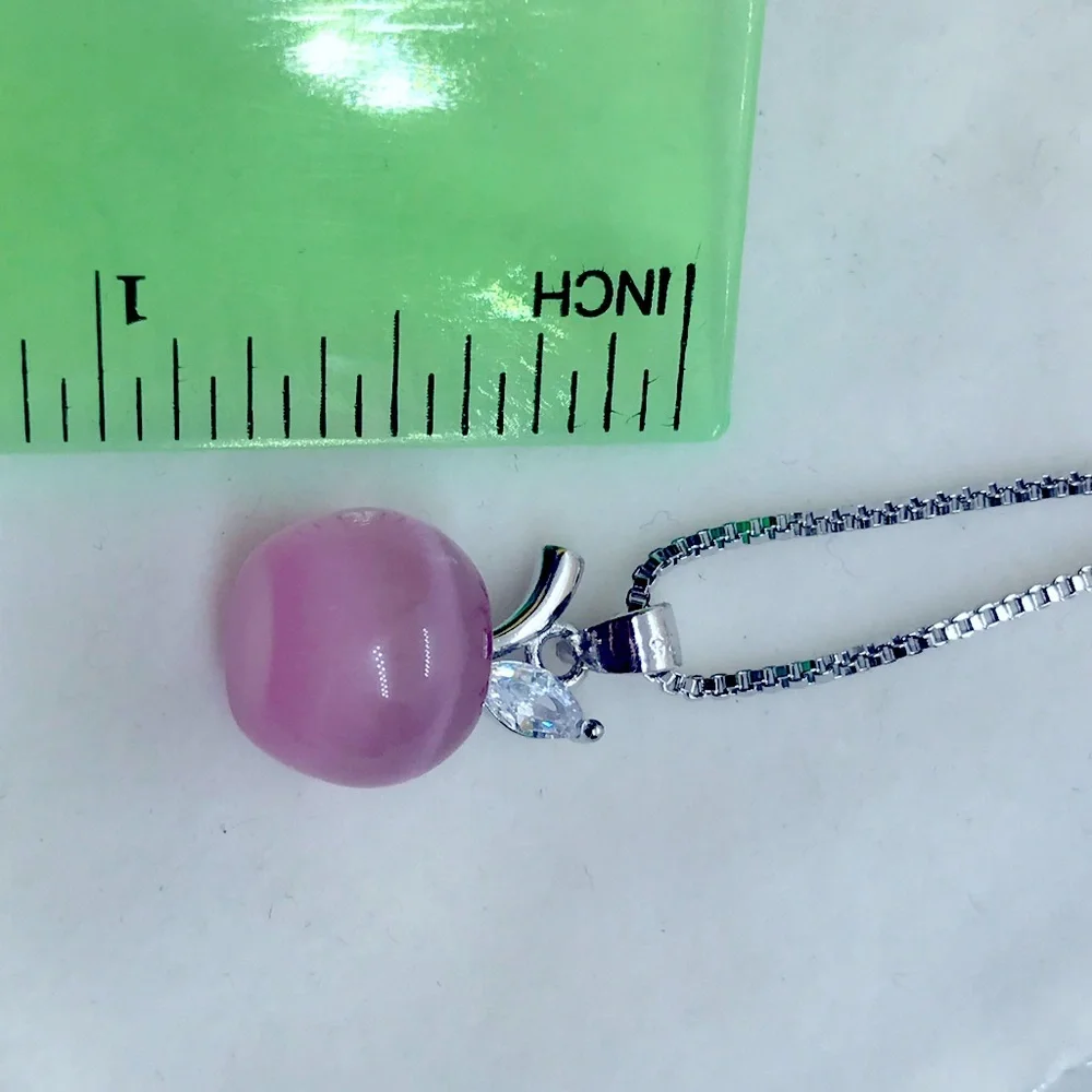 Pink Opal Apple Charm Pendant Necklace